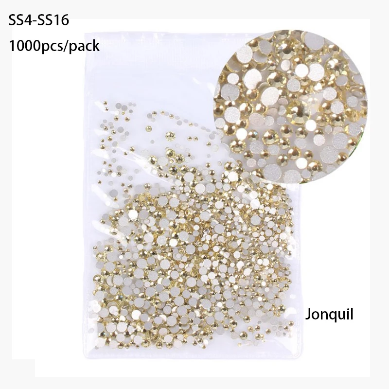 Jonquil 1000pcs SS3-SS30 Супер Блестящий Кристалл AB аксессуары плоская задняя сторона стекло Хамелеон Стразы для ногтей для шармов 3D украшения для ногтей - Цвет: Jonquil 1000pcs