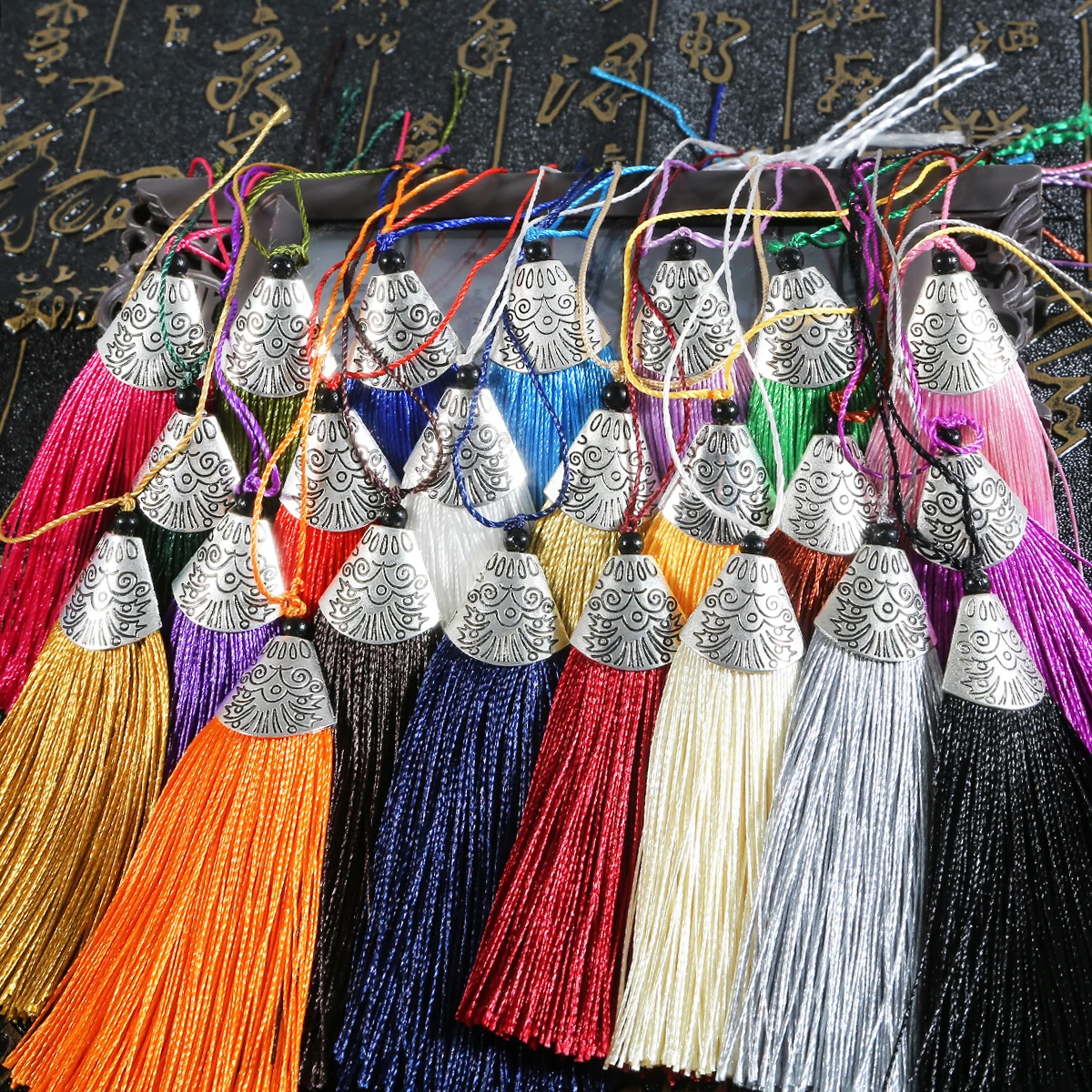 Шапка кисточка из сплава и шелка около 8 см 1 шт.|Кисти бахрома| |