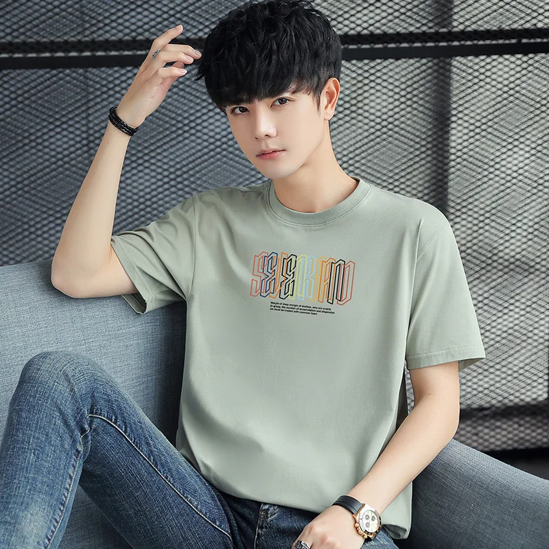 

2021 New Fashion Hot Sale Cotton Men's Spring And Summer Casual Sports Breathable Street Trend Short Sleeves