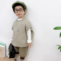 childrens knitted clothes sets baby boys knit vest sweaterpants outfit 2021 autumnwinter vintage kids sleeveless knitwear top