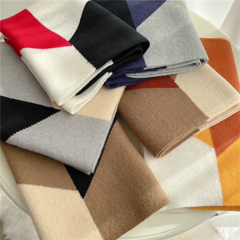 

Knitted Long Scarf Women Winter Warm Pashmina Shawl Wrap Narrow Cashmere Thick Scarves Spring Geometric Wool Bufanda