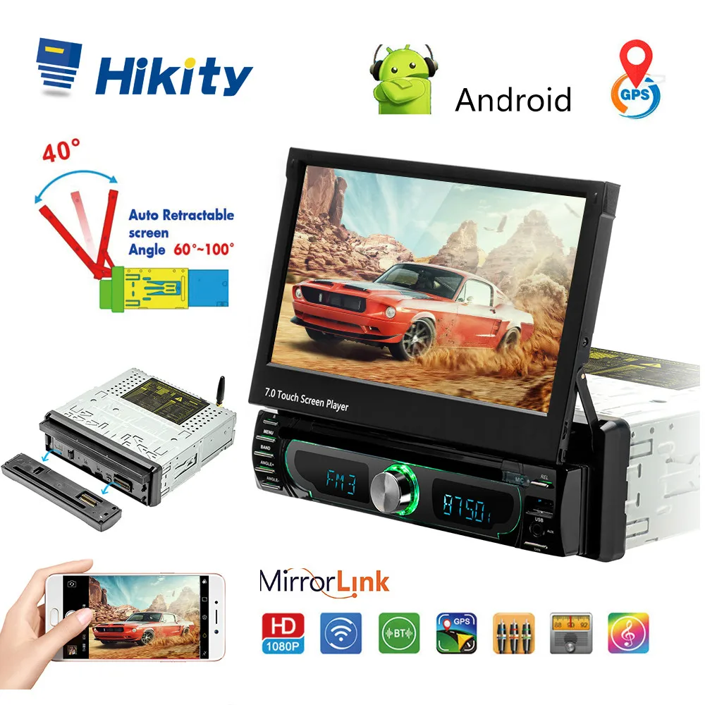 Hikity Android 1 din автомагнитола 7 дюймов gps Автомагнитола Автомобильный мультимедийный MP5 dvd-плеер Поддержка камеры заднего вида с зеркалом ссылка
