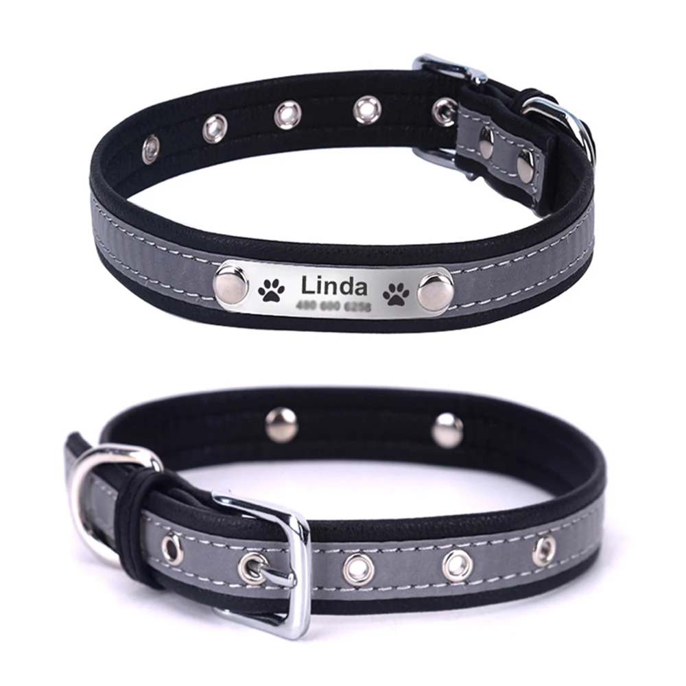 

Adjustable Personalized Dog Collars PU Leather Reflective Dogs Cat Collar ID Custom Tag Engraved Pet Accessorie