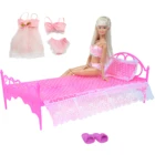 Высокое качество 3 шт.компл. кукольная Пижама Топы Нижнее белье + розовая 1:6 кукольная кровать + милые плоские туфли Одежда для кукол Барби аксессуары