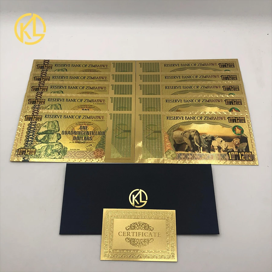 AA0000001 позолоченная банкнота в Зимбабве для коллекции и подарка|Золотые банкноты|