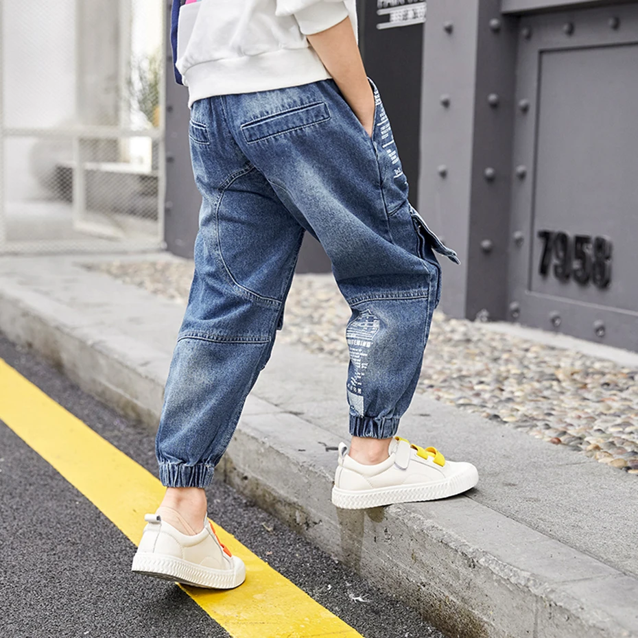 Джинсы для мальчиков детские джинсы с буквенным принтом штаны накладными