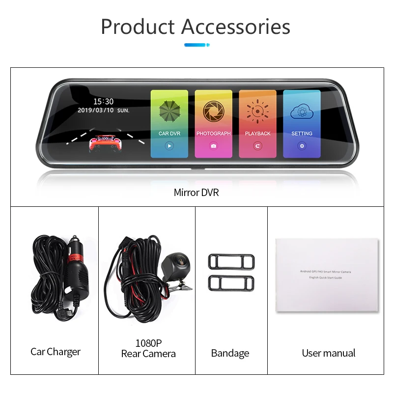 Jansite 10 &quotАвтомобильный видеорегистратор с сенсорным экраном HD 1080P Stream