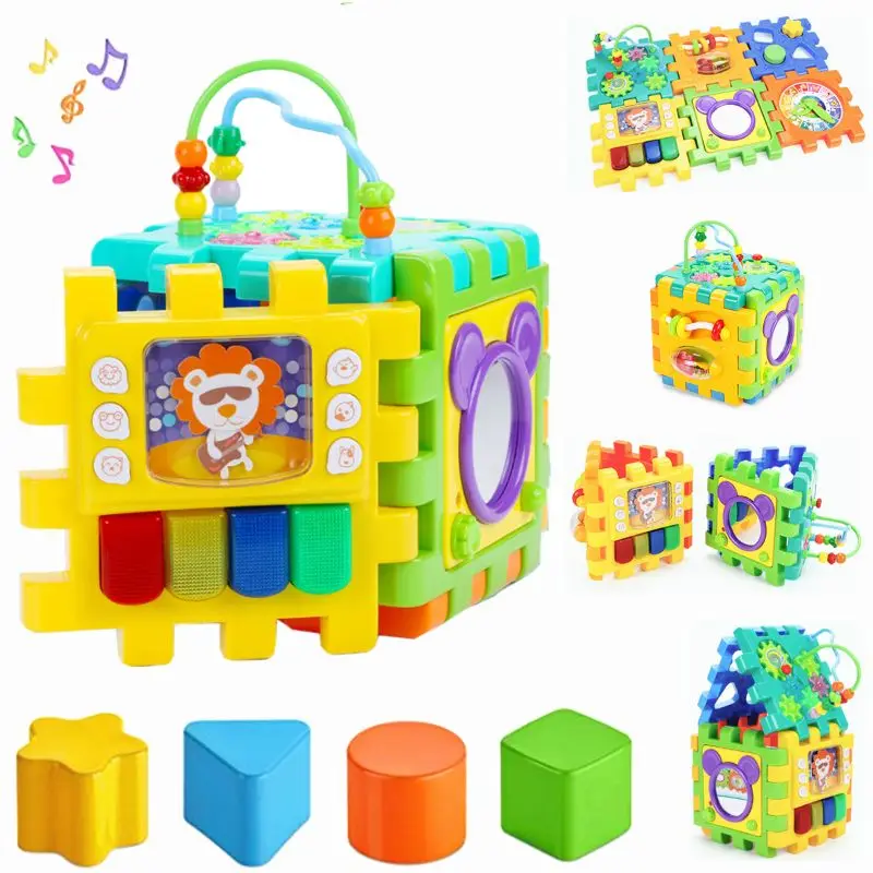 

Baby Activity Cube Toddler Toys 6 in 1 Shape Sorter Baby Activity Play Centers