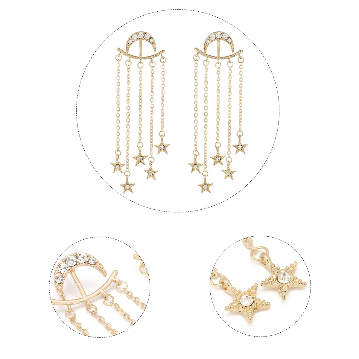 

Visisap Trendy Long Ear Earring Moon Star Tassels Earrings for Women Office Lady Gifts Fashion Jewelry Supplier XR1071