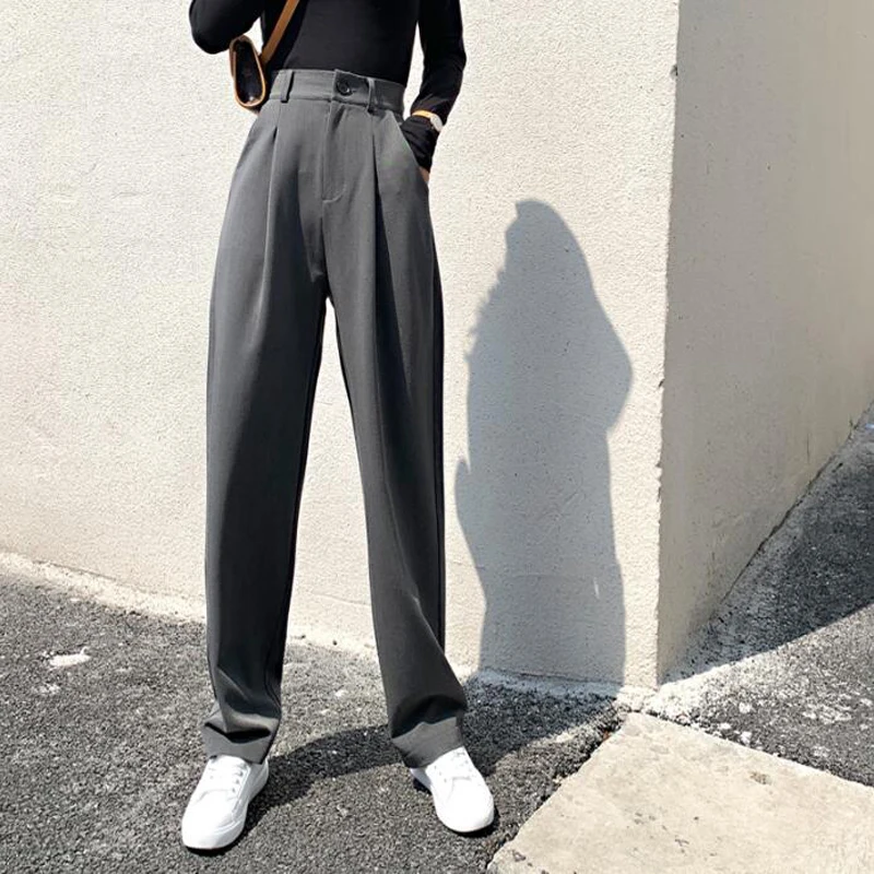 YAMDI корейские прямые брюки с высокой талией для женщин 2020 весна осень OL костюм