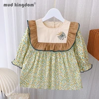 mudkingdom princess dress for girl doll collar lapel long sleeve flower embroidery spring autumn dresses cute toddler clothes