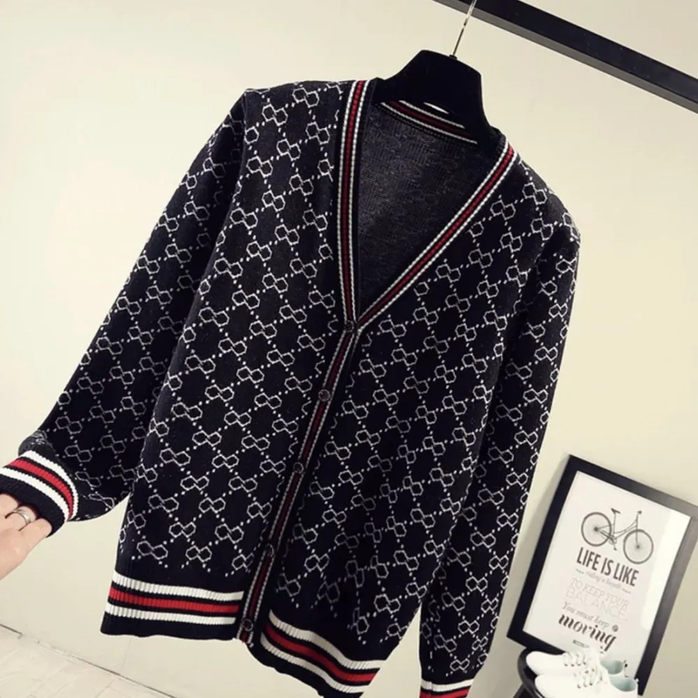 

Female2 Winter Knitted Luxury Brand V neck Casual Cardigans Women's Sweaters Long Sleeve Loose Sweater Ladies sweater coat Speci
