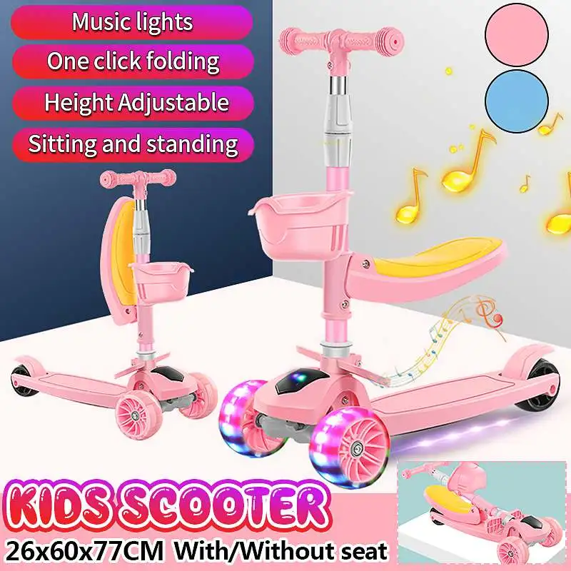 От 3 до 10 лет детские регулируемый самокат складной сиденье мигает колеса шаг