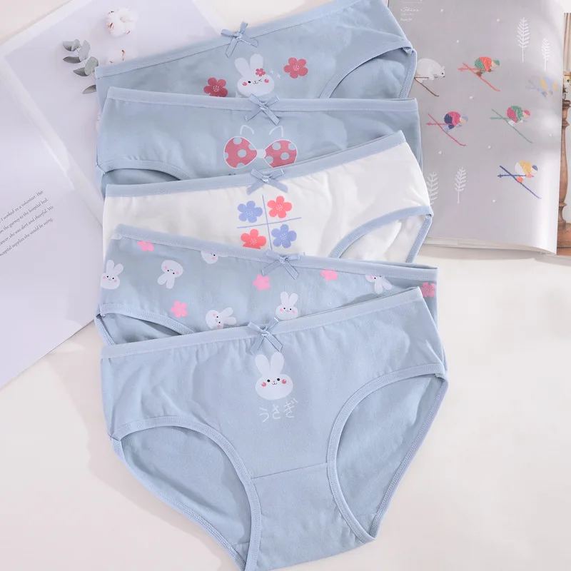 

3pcs Teenage Panties Rabbit Underpants Blue Young Girl Briefs Comfortable Cotton Panties Kids Underwear