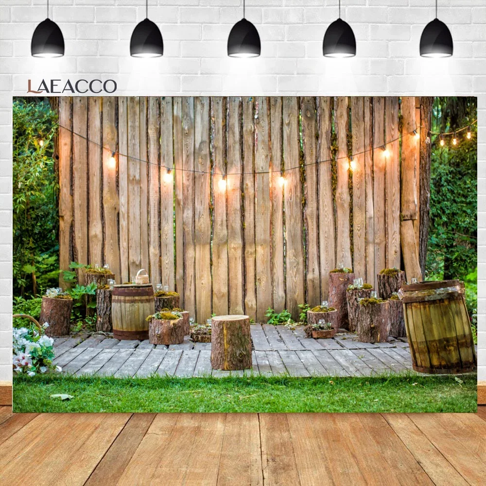 

Laeacco Wedding Photophone Wooden Board Wall Light Trees Party Photography Backgrounds Photographic Backdrops For Photo Studio