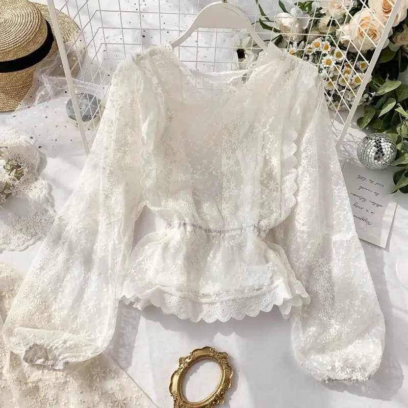 2019 Новая модная женская блузка рубашка французский винтажный буф рукав v