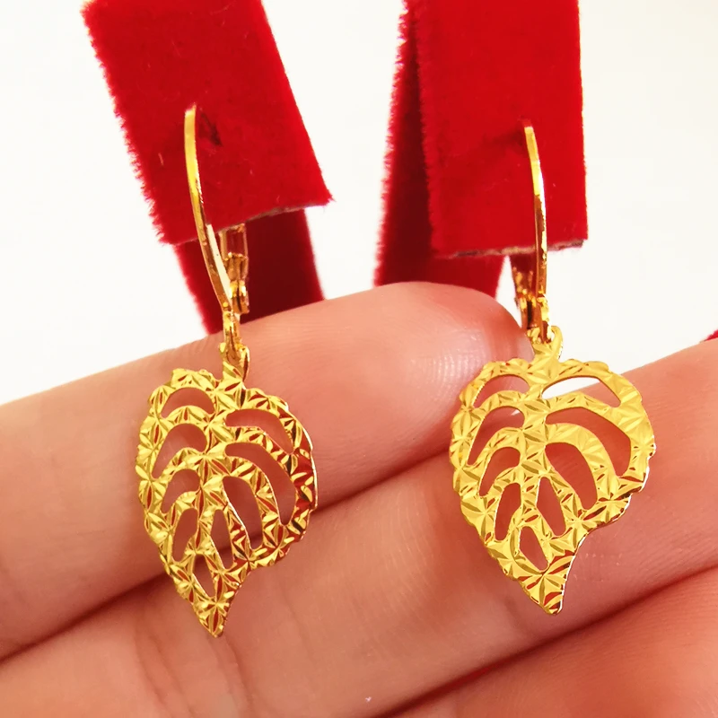 Charmhouse 24K Желтые серьги золотого цвета для женщин Лист сережки Brincos Pendientes