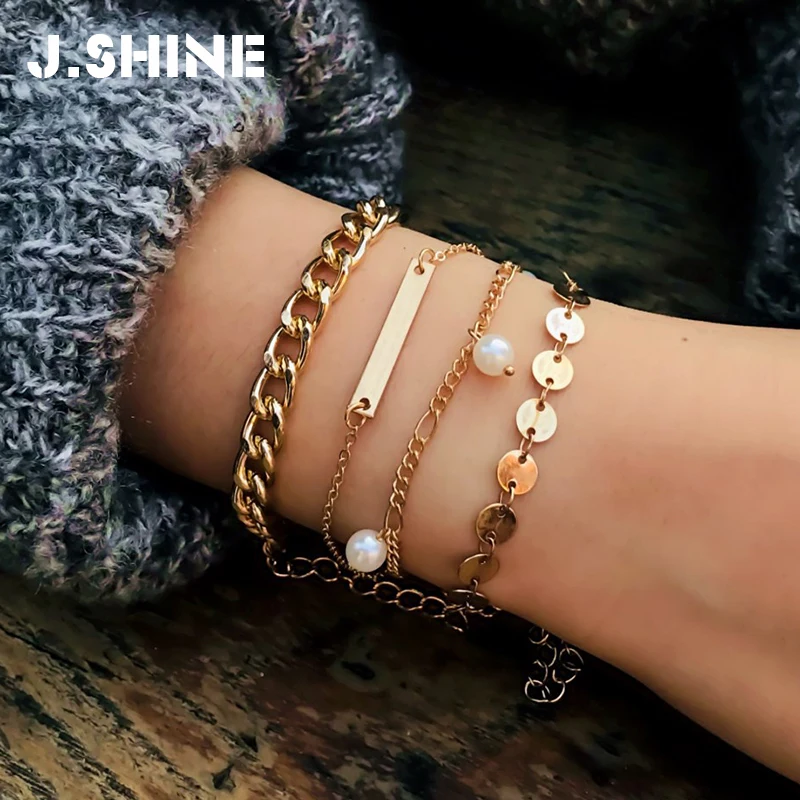 JShine Классический женский браслет 4 шт./компл. золотистый серебристый цвет