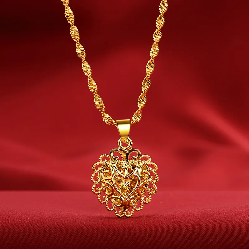 

Fashion 14K Gold Pendant 3D Heart-Shaped Gold Necklace Pendant No Chain Hollow Gold Jewelry for Women Wedding Anniversary Gift