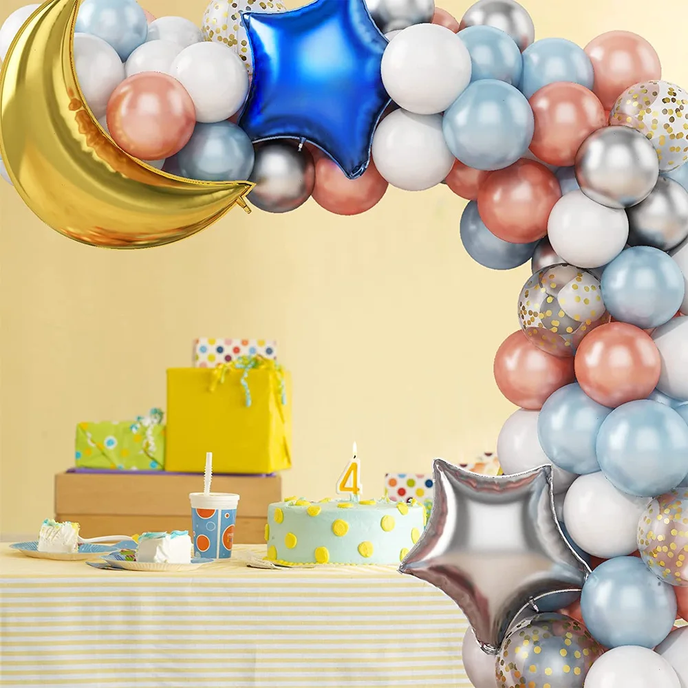 Guirnalda de globos de color blanco y azul claro, Kit de arco de luna y estrella, globos de aluminio para boda, Baby Shower, decoraci&oacute;n de fiesta de cumplea&ntilde;os, 83 piezas-4