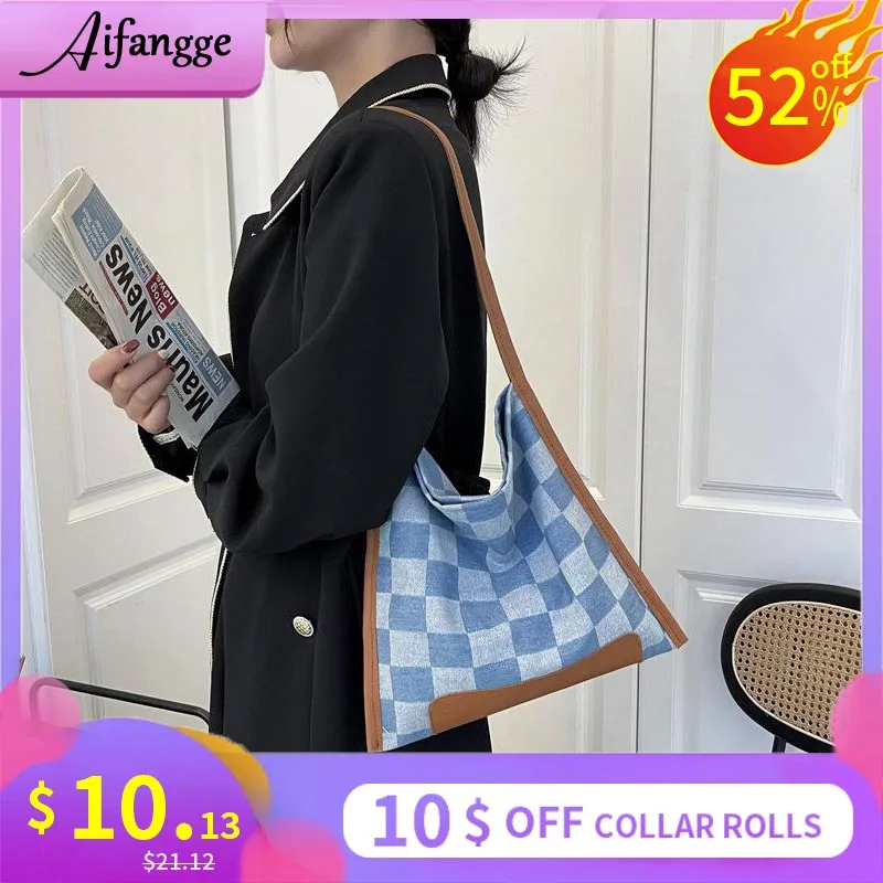 

Модная винтажная Сумка-тоут AIFENGE с контрастным принтом, вместительная сумка через плечо в этническом стиле, наплечный ремешок из искусствен...