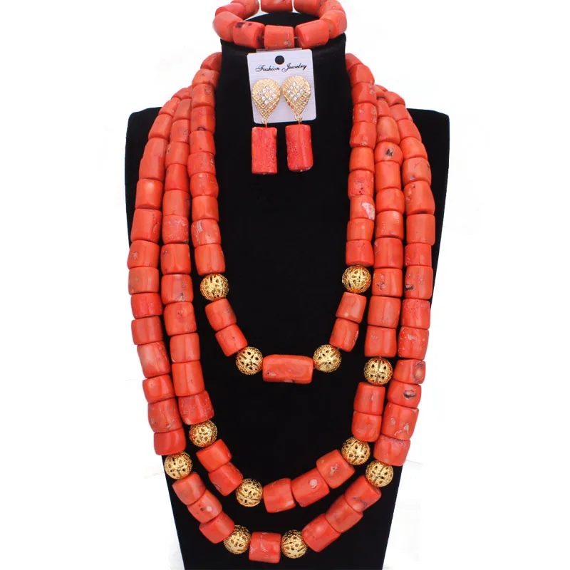 

4ujewelry African Bridal Jewellery Set 14-20mm Necklace Set For Women 36 Inches Genuine Coral Beads Set 2021