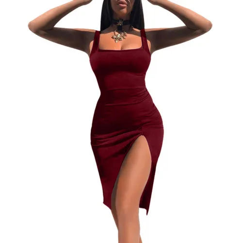 NEW Sexy Women Sleeveless Bodycon Square Neck Split Vestido Party Evening Club Mini Dress Sundress | Женская одежда