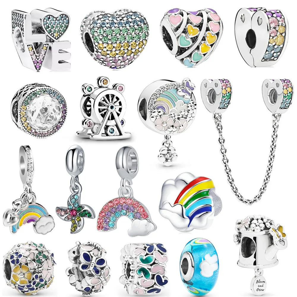 New Fashion Color Rainbow Flower Windmill customized beads Suitable for Original Pandora Charm Bracelet Ladies Jewelry Making