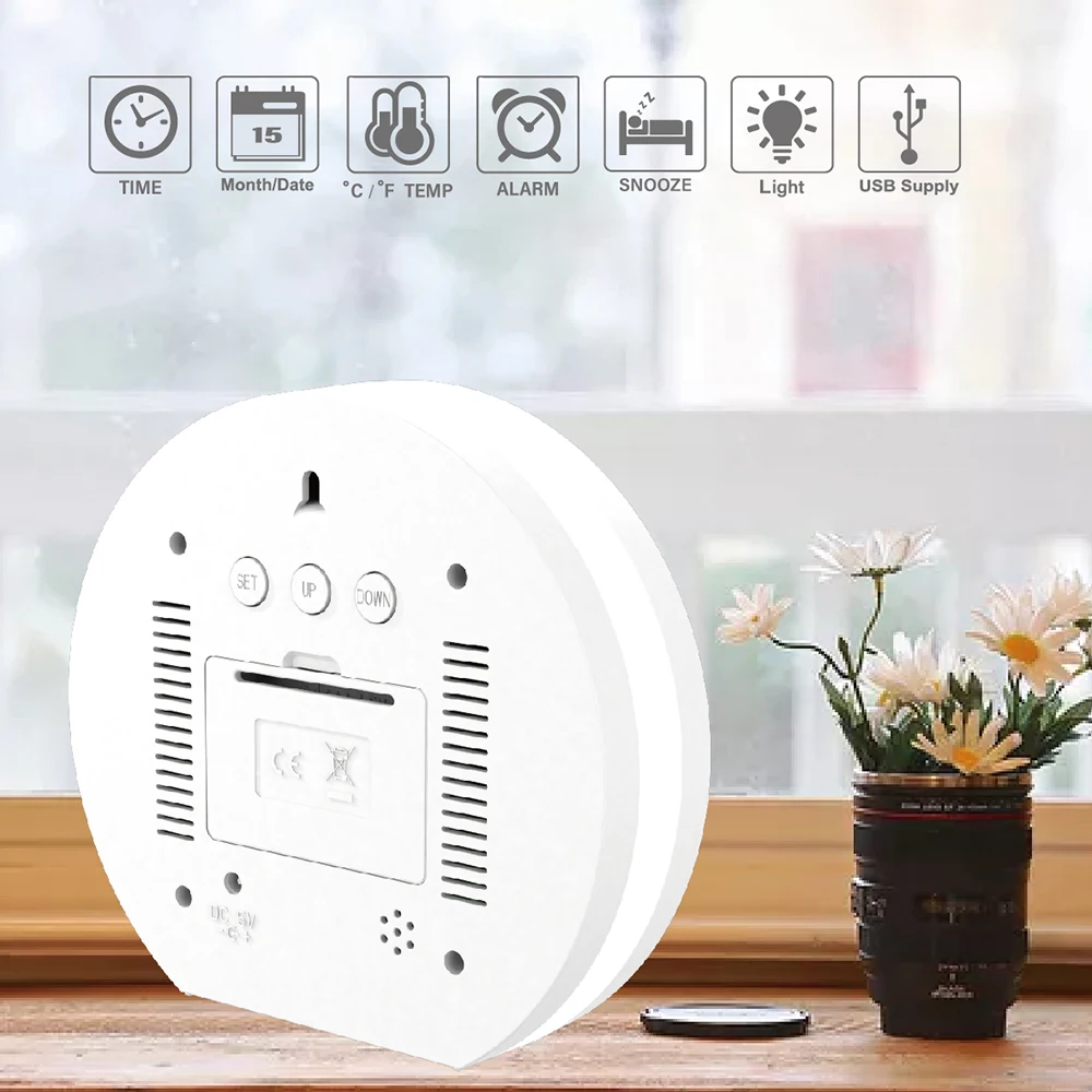 Цифровой настольный USB питание светодиодный зеркальный будильник часы белого