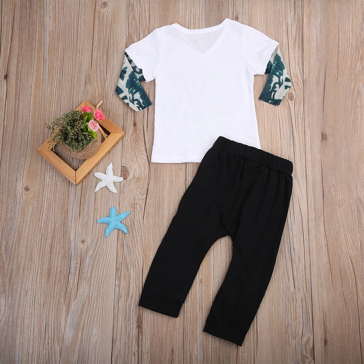 

Infant Newborn Baby Boys Fashion Set Clothing Print Patchwork Sleeve T-shirt Top+Long Pants 2pcs Outfits Set 0-24M