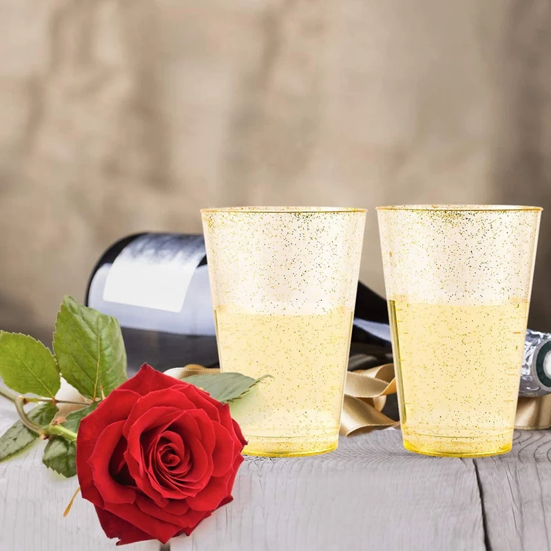 

12OZ Gold Plastic Cups,Disposable Gold Glitter Plastic Cups,Clear Plastic Cups for Home Wedding Cups Party Cups 50Pcs