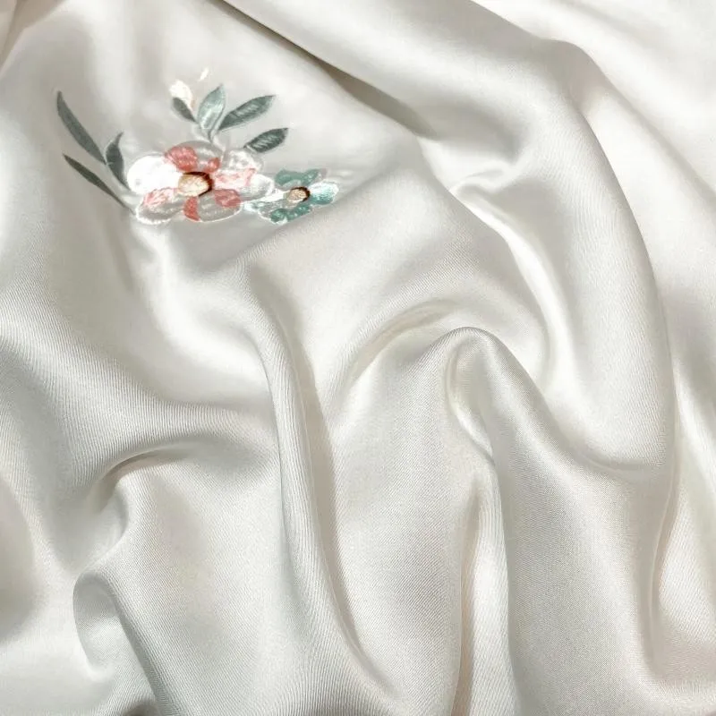 

Luxury 4/7Pcs Embroidery White Duvet Cover Set 600TC Tencel Silk Duvet Cover Set Bed Sheet Pillowcases Queen King size
