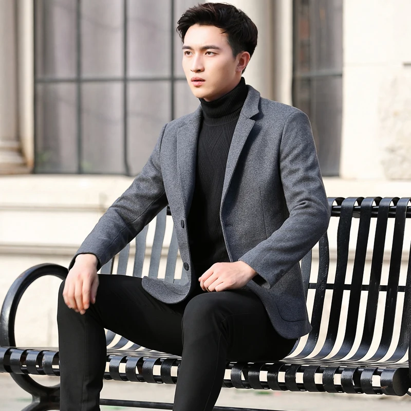 Модное мужское шерстяное пальто зимний однотонный мягкий Тренч с отложным