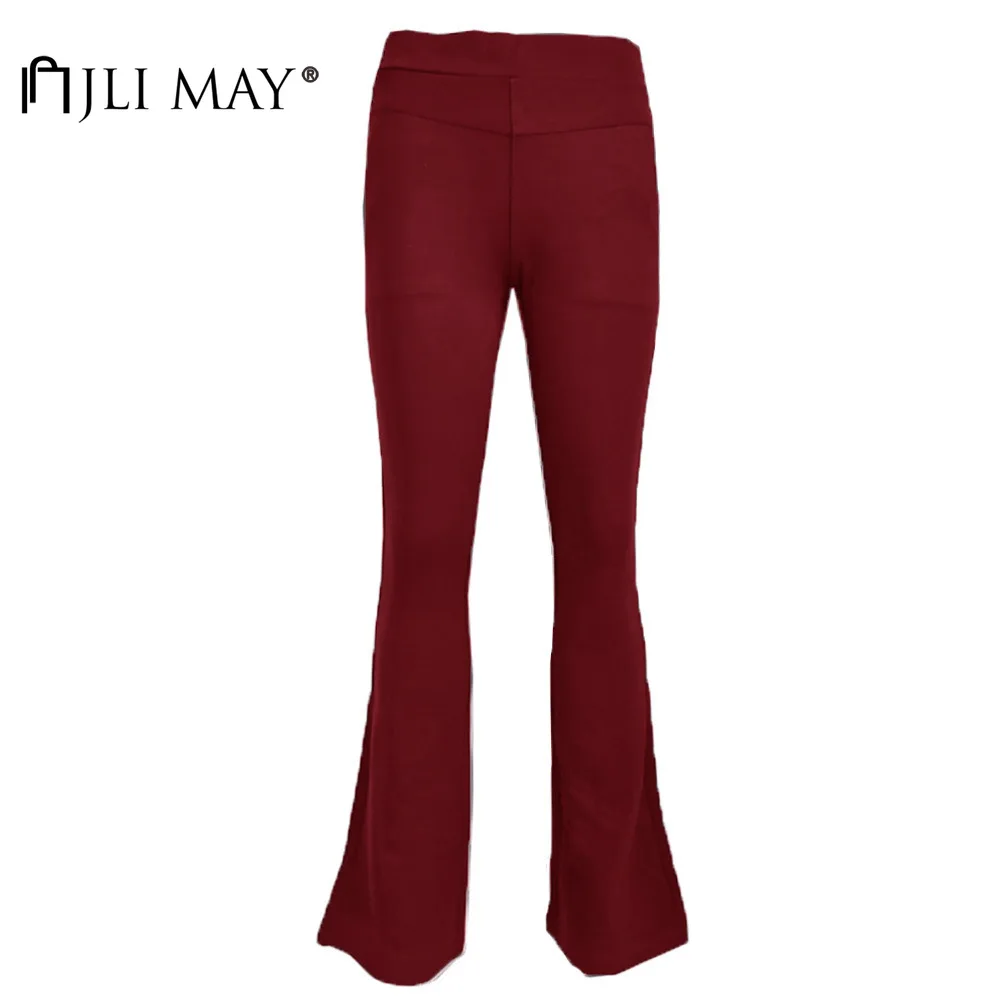 

JLI MAY Women's Pants Knitted Office Lady Solid Flat Mid Waist Slim Full Length Flare Pants Plus Size