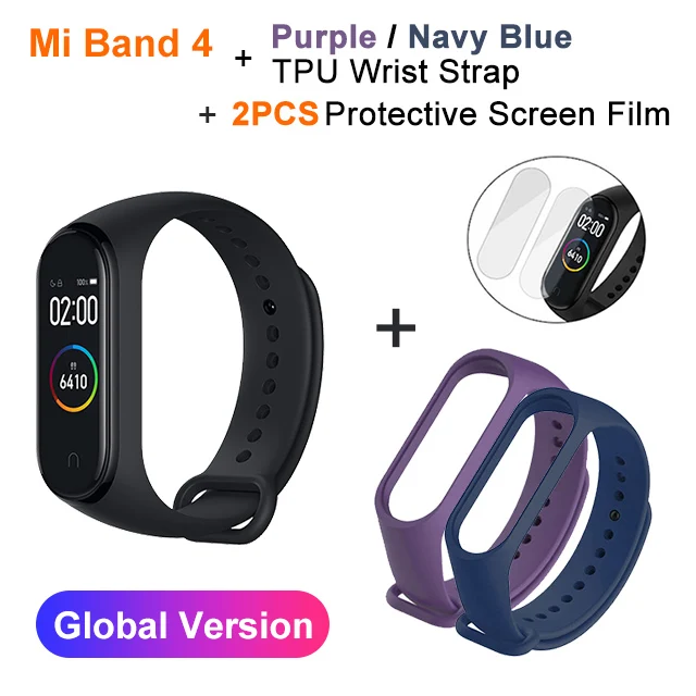 Purpl add NavyBlueSt Новейший Xiaomi mi band 4 смарт фитнес браслет Bluetooth 5,0 цветной экран 135 мАч 50 м плавание mi ng водонепроницаемый - Цвет: Purpl add NavyBlueSt