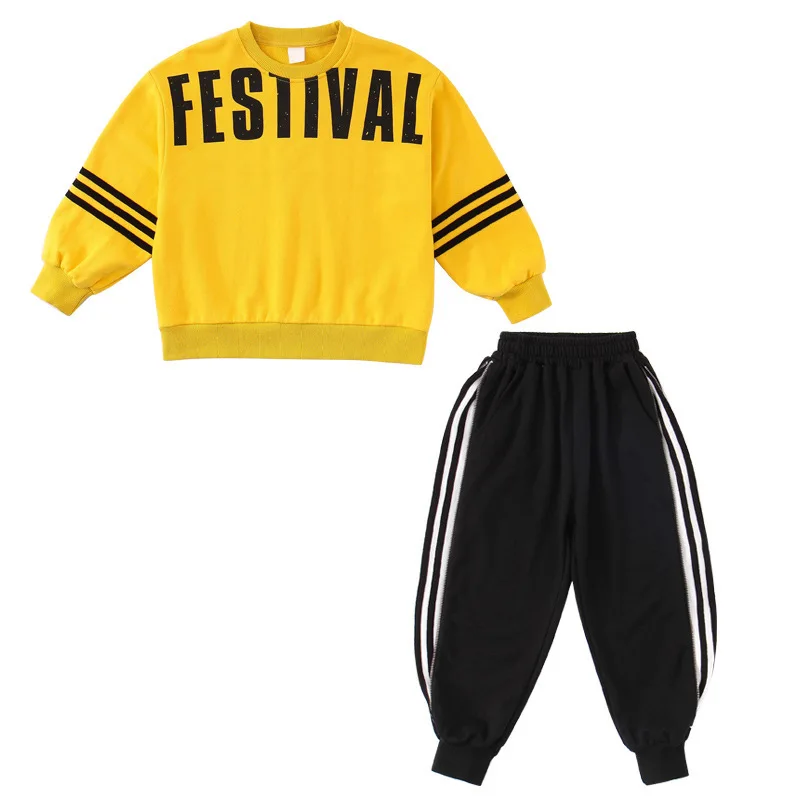 

Big Girls Clothes Casual Outfits 6 8 9 10 11 12 13 Years Teens Girl Sportswear Suit Letters Pullovers Yellow Striped Sweat pants