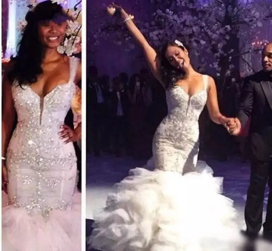 

MYYBLE Wedding Dress Custom Made 2022 Gorgeous Long robe de mariee Tiered Crystals Bead Bridal Dresses Mermaid Ruffled