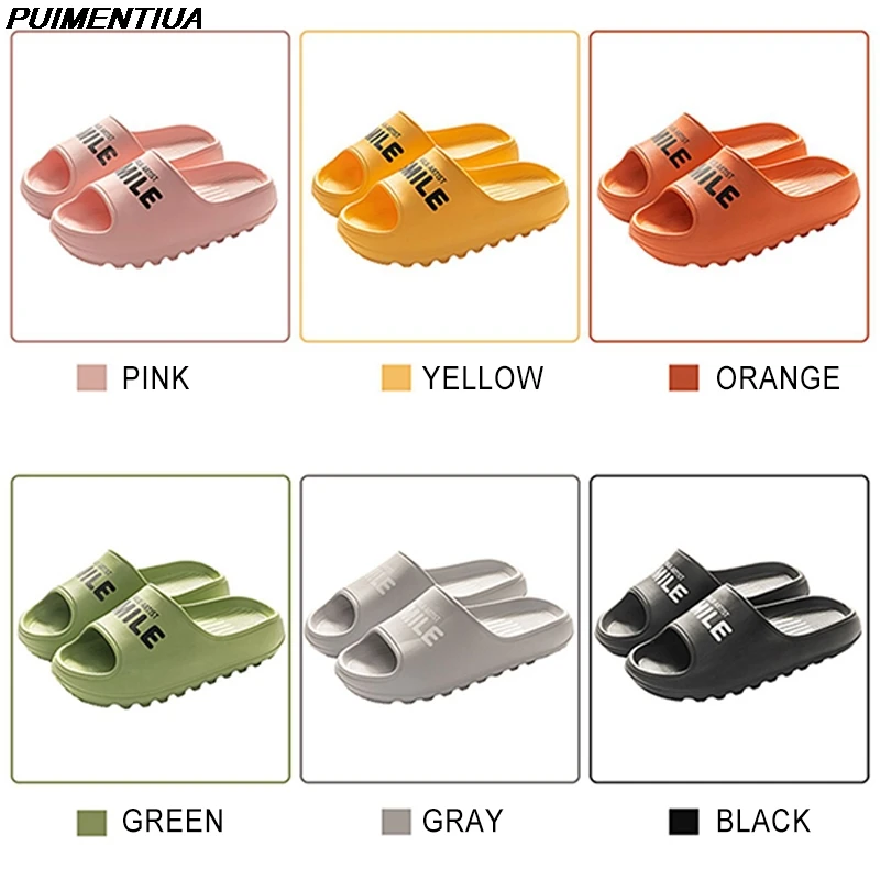 

Women's Slippers Thick Bottom Platform Flat Cute Slippers Indoor Bathroom Soft Eva Anti-Slip Home Smile-Letter Floor Men Slides