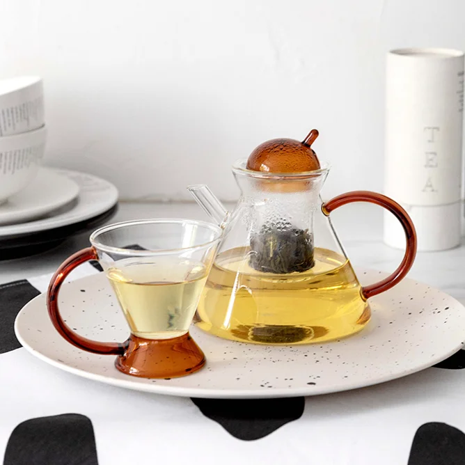 

Borosilicate Glass Teapot Heat-Resistant Large Clear Tea Pot Flower Tea Cup Set Teaware Tea Pot and Cup Set