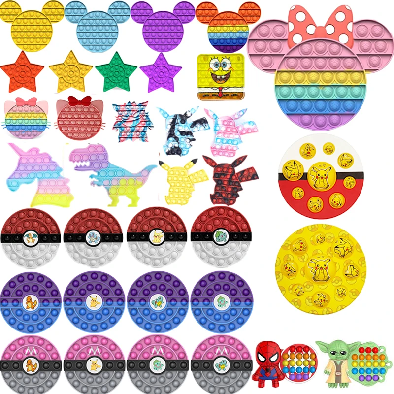 

Pop It Rainbow Colors Mickey Minnie Pentagram Squeeze Figet Toy Child Funny Anti-Stress Push It Fidget Stress Relief Keychain