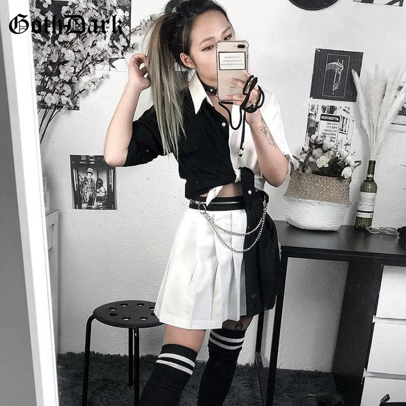 Женская рубашка с отложным воротником Goth Dark Готическая повседневная короткая на