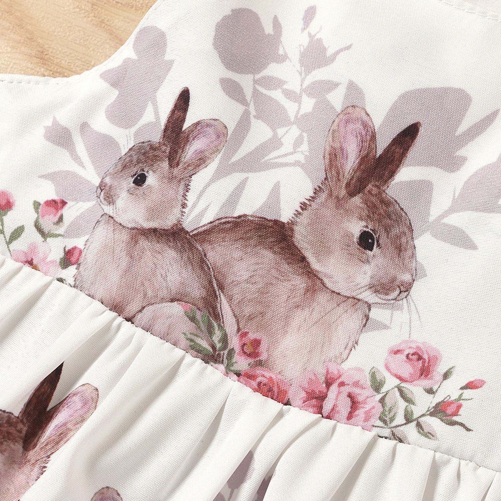 

Toddler Baby Rabbit Flower Printing Bodysuit, Infants Sleeveless Suspender Romper, Round Collar High Waist Clothing