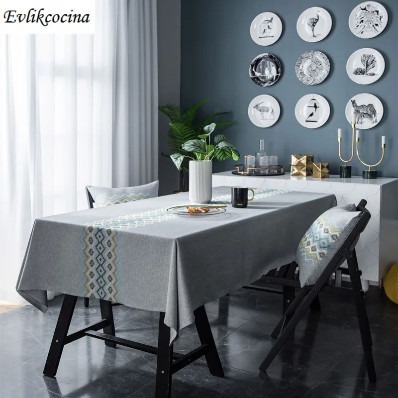 Бесплатная доставка серая скатерть с вышивкой в виде волн для стола