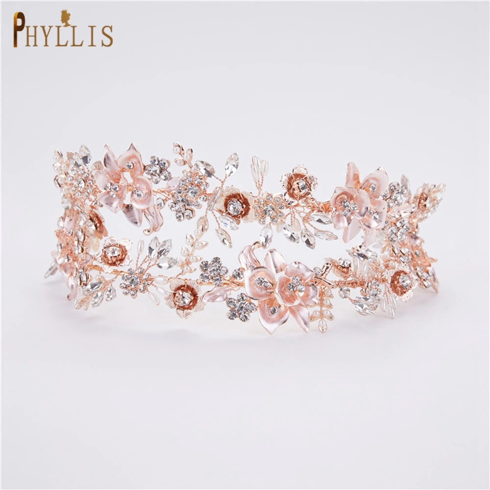 

PHYLLIS A68 Luxury Alloy Flower Wedding Bridal Headband Head Jewelry for Women Wedding Tiaras Princess Crown Bride Headpiece