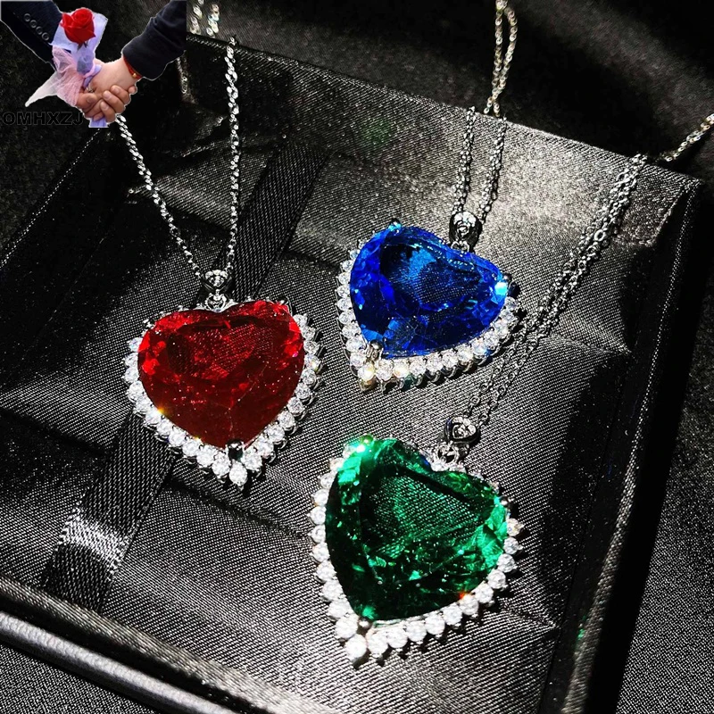

OMHXZJ Wholesale NA604 European Fashion Fine Woman Girl Party Birthday Wedding Gift Heart AAA Zircon 18KT White Gold Necklace
