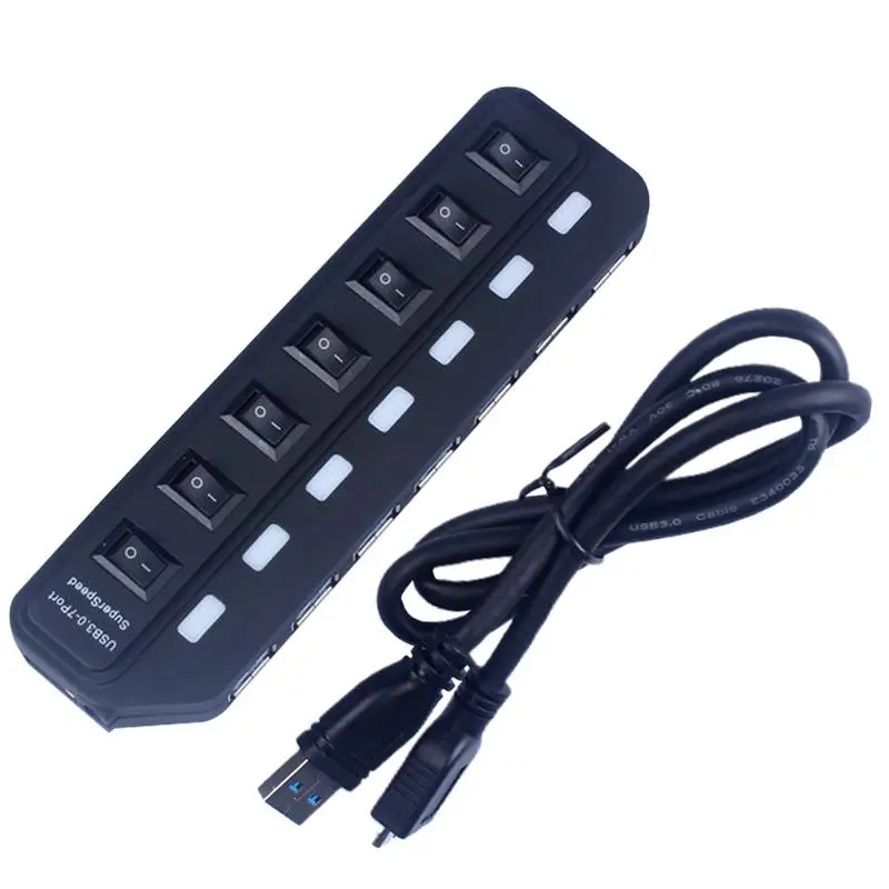 Концентратор USB 3 0 расширитель 7 портов с мощным адаптером и переключателем