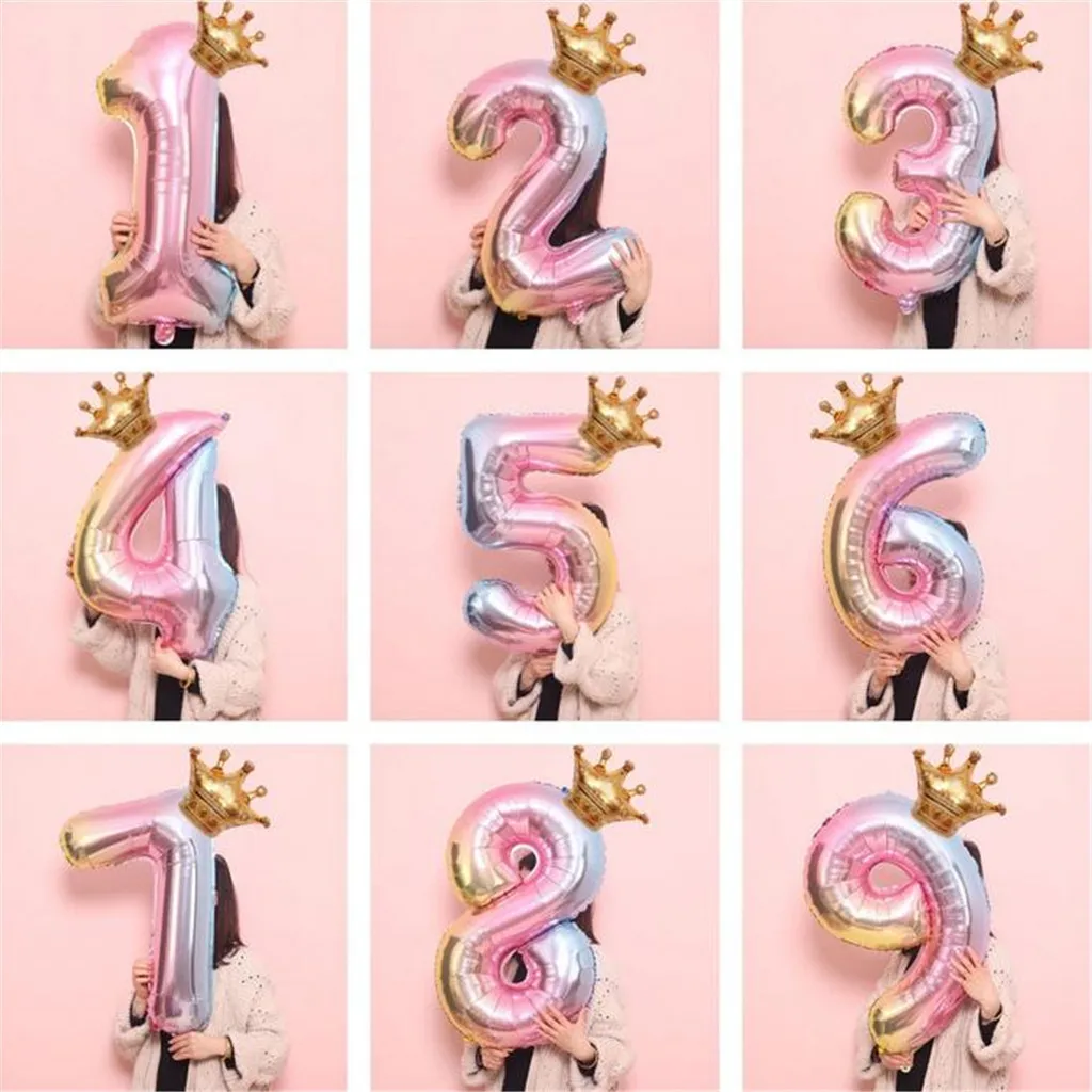 

Large 32inch Helium Air Digit Figure Big Crown Number Foil Balloon Birthday Party Decorations Kids Happy Birthday Party Ballons