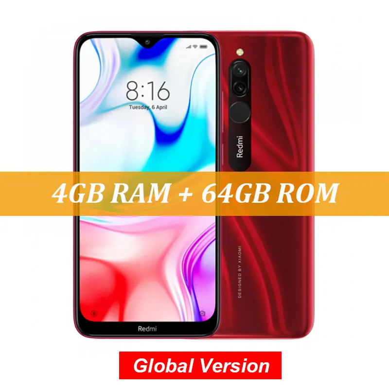 Red Глобальная версия, Xiaomi Redmi 8, 4 ГБ, 64 ГБ, Восьмиядерный процессор Snapdragon 439, двойная камера 12 Мп, мобильный телефон, 5000 мАч, большая батарея OTA - Цвет: Red
