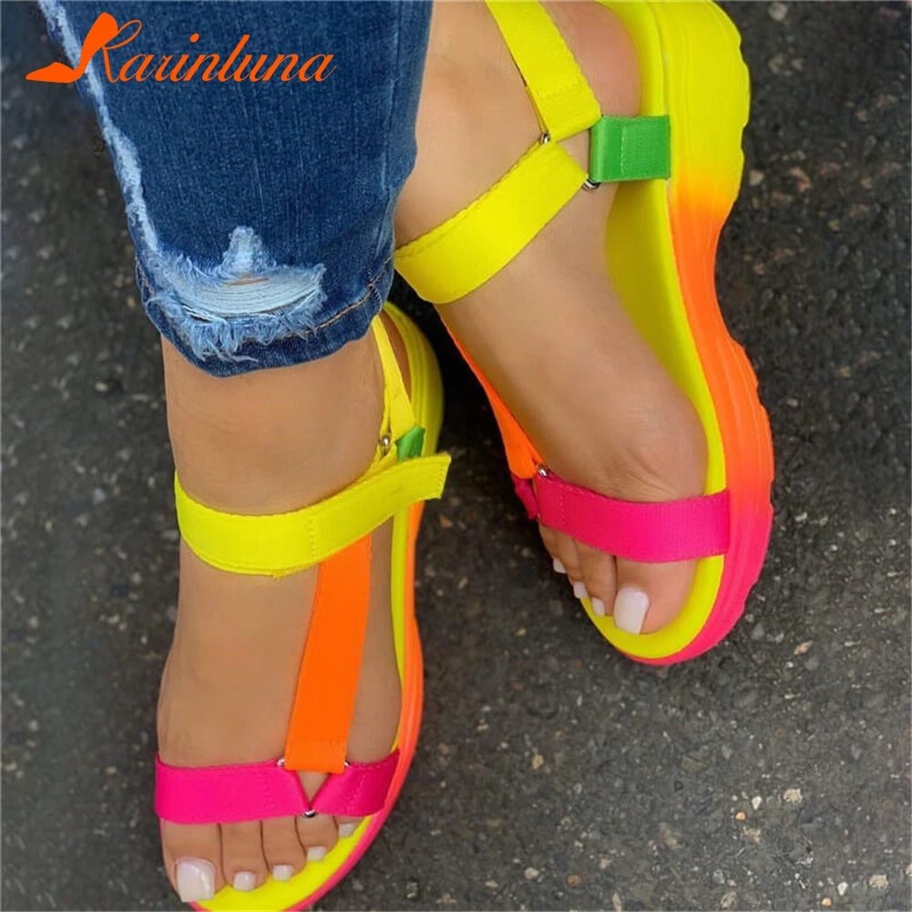 

Big Size 35-43 Brand New Ladies Multi Colors Summer Sandals Casual Beach Flat Platform women's Sandals 2021 Colorful Shoes Woman