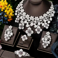 gorgeous high quality sparkly luxury blooming flowers big necklace bangle earrings ring jewelry set brides wedding jewellery